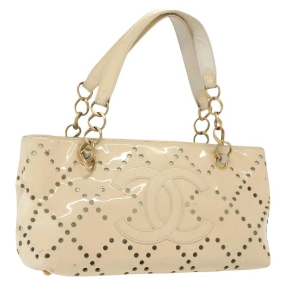 CHANEL Chain Shoulder Bag Enamel Ivory Gold CC Auth 136726 - Picture 1 of 16